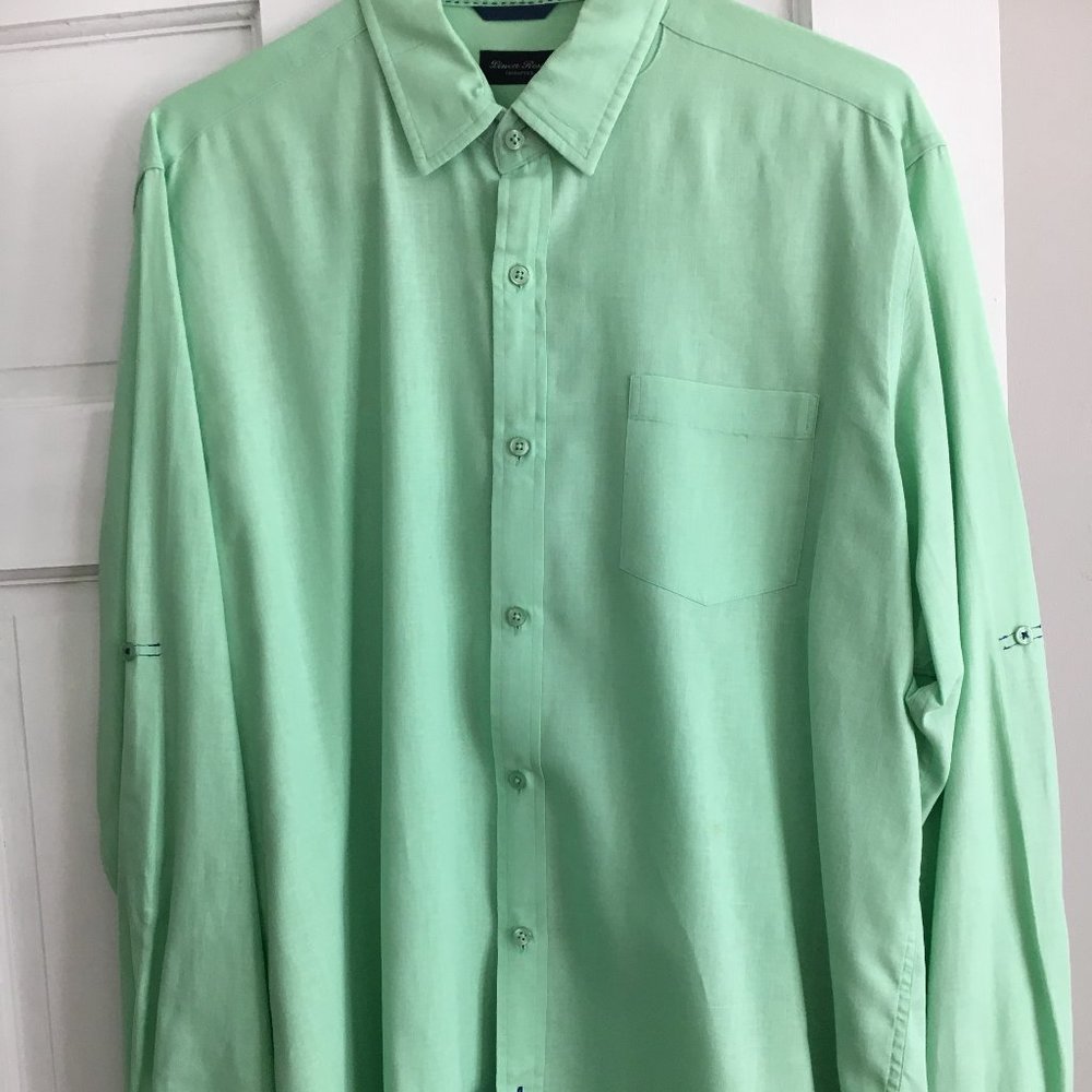 Men's LINEA ROSSE Green Linen-blend Long Sleeve Shirt.